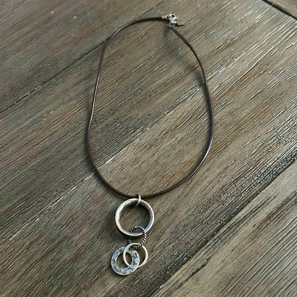 Silpada Retired Triple Threat Sterling Silver / Leather Necklace
